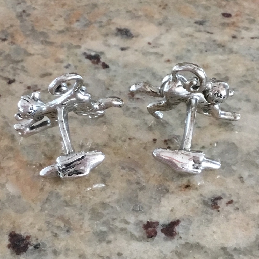 Vintage RRC Rotenier Swing Sterling Silver Playful Monkey Handcrafted Cufflinks - Picture 4 of 8